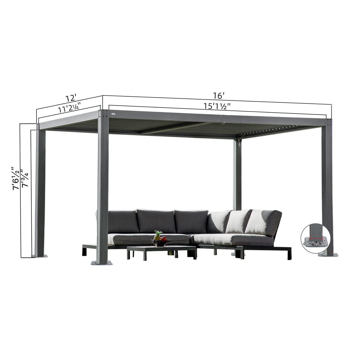 Domi Louvered Pergola 12' × 16', Outdoor Aluminium Pergola with Adjustable Roof, Curtains and Netting, Hardtop Gazebo for Patio, Deck, Garden, Yard, Beach(Gray) domi outdoor living