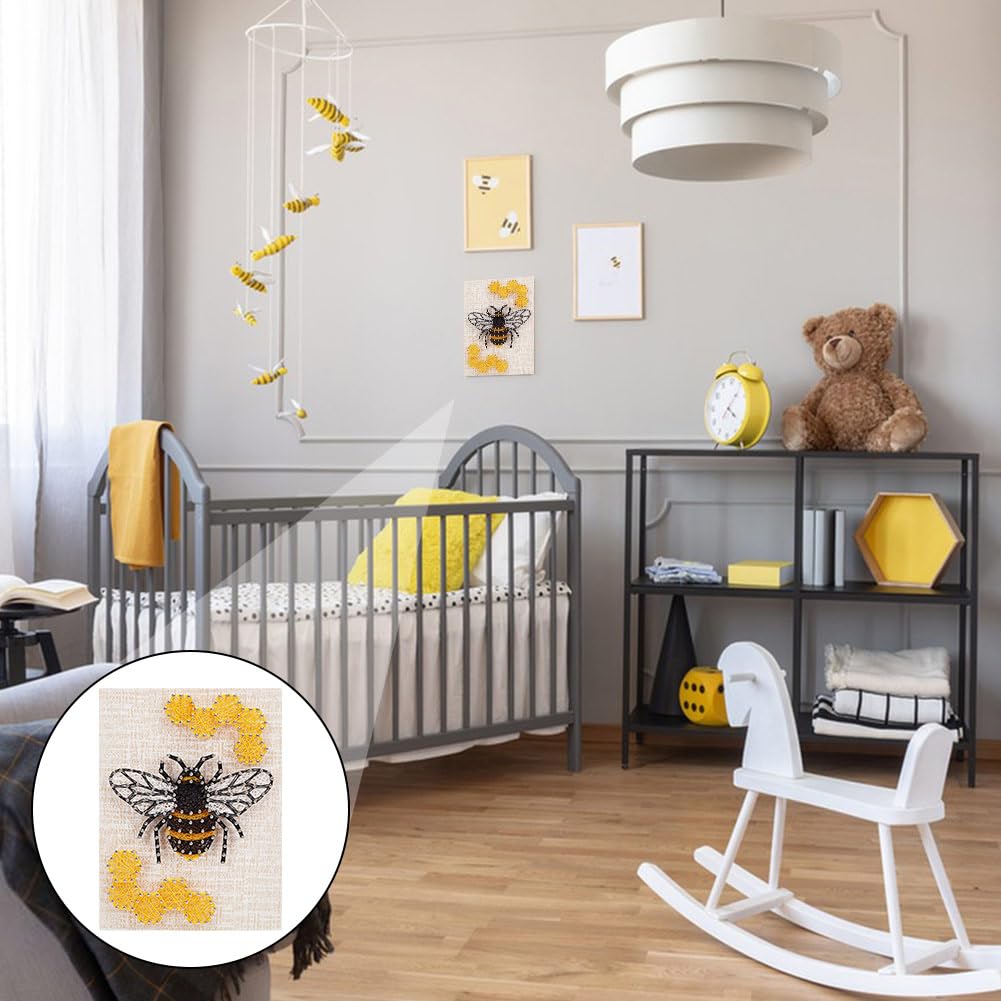 WEBBEDY 3D String Art Kit DIY Bee String Arts and Craft Kits for Adults Beginners Include All Necessary Accessories and Wooden Frame, Home Wall Decorations Unique Gift WEBEEDY