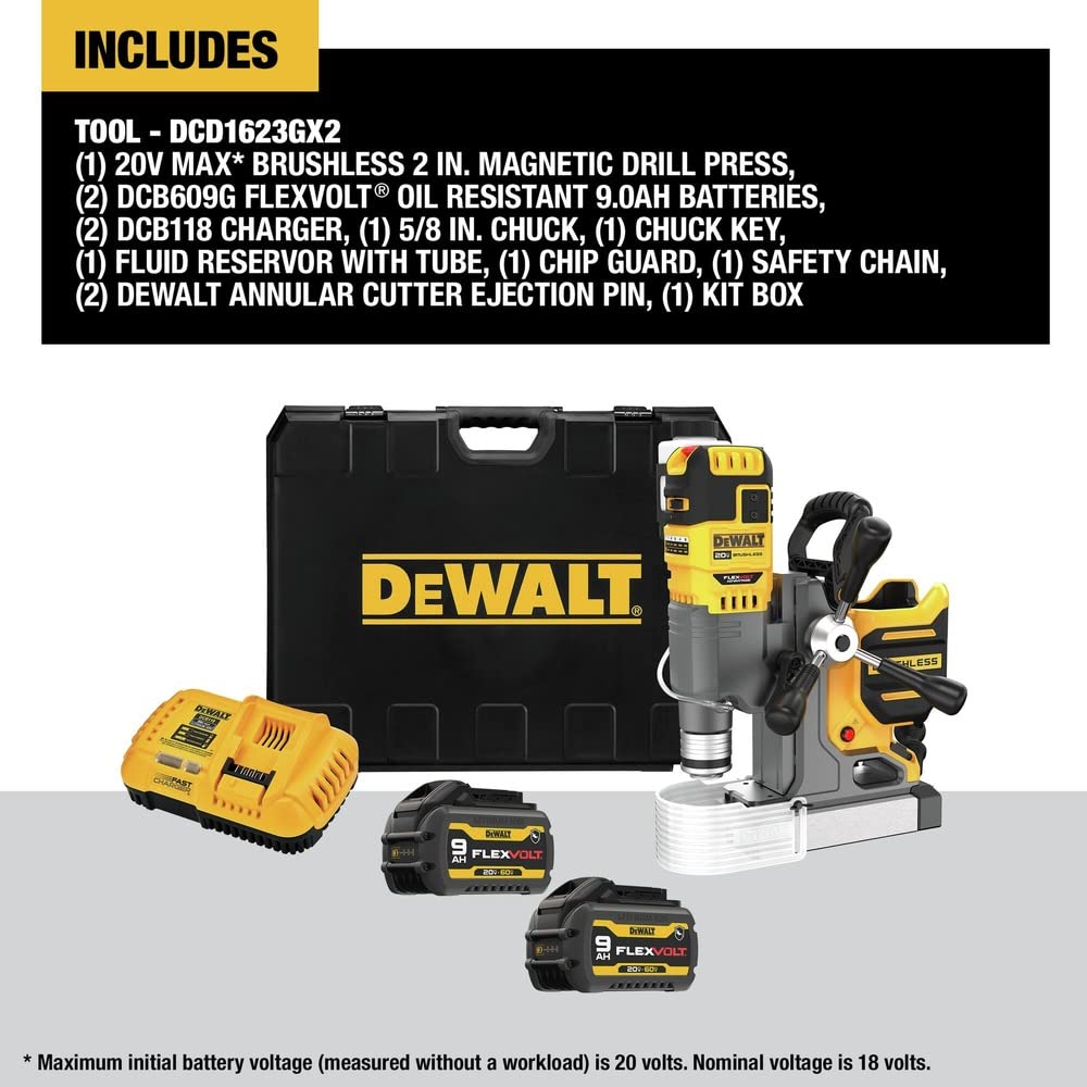 Dewalt DCD1623GX2 20V MAX Brushless Lithium-Ion 2 in. Cordless Magnetic Drill Press Kit (9 Ah) DEWALT