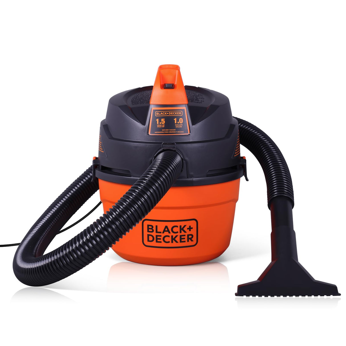 BLACK+DECKER Shop Vacuum Wet and Dry, Small Shop Vac with Accessories, 1 Gallon 1.5 Peak HP, Wall Mount Mini Vacuum for Garage, Home and Pet, 60CFM (BDXV18101P-1H) BLACK+DECKER