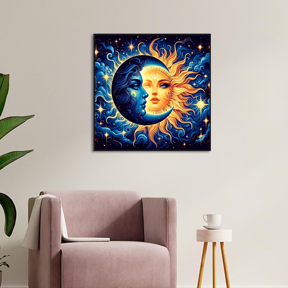 ARPADAMO Sun and Moon Diamond Art Kits for Adults,5D Diamond Painting DIY Diamond Art Diamond Painting Kit for Adult,Round Full Drill Diamonds, Diamond Art Kits for Home Decor-13.78x13.78inch ARPADAMO