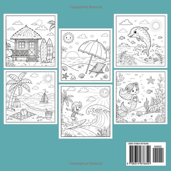 Hello Summer Coloring Book For Kids: 50 Fun and Relaxing Beach-Themed Coloring Pages with Cute Summer Scenes for Boys and Girls WoodArtSupply
