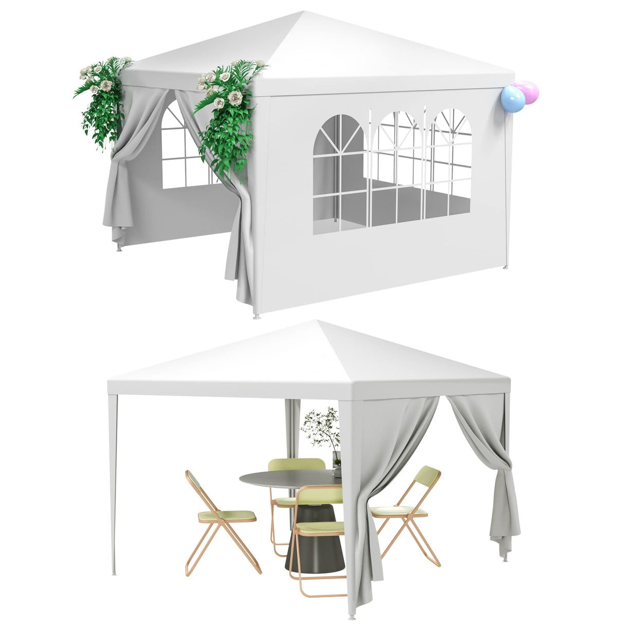 HomGarden 10'x10' Outdoor Canopy Tent Patio Camping Gazebo Storage Shelter Pavilion Cater Party Wedding BBQ Events Tent w/Removable Sidewalls HomGarden