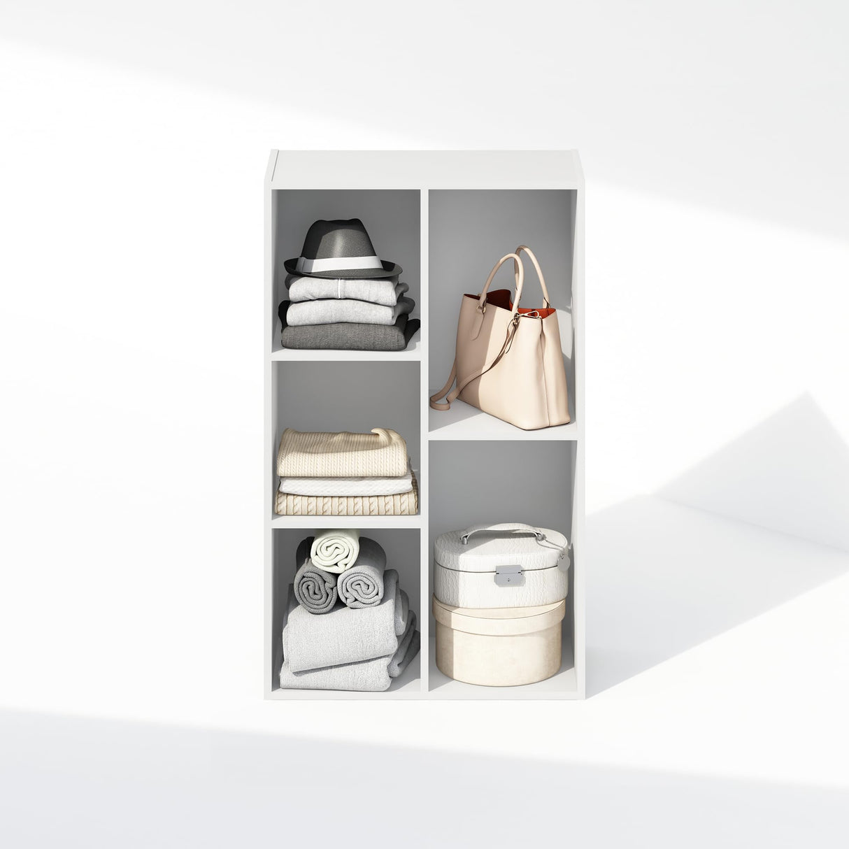 Furinno Reed 5-Cube Open Shelf Clothing & Closet Storage Organization, White Furinno