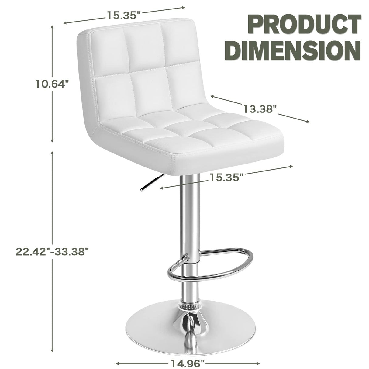 Furmax Bar Stools Modern Pu Leather Swivel Adjustable Hydraulic Bar Stool Square Counter Height Stool Set of 2 (White) Furmax