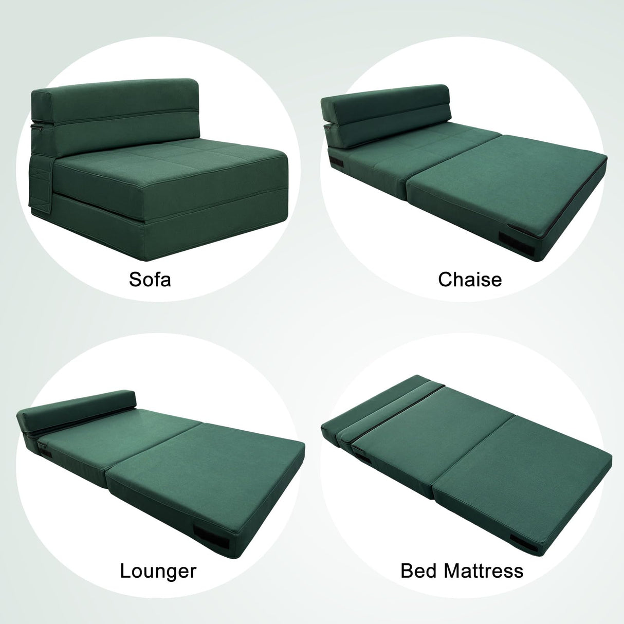 ANONER Memory Foam Fold Out Sofa Bed Couch with Pillow Twin Size Futon Sleeper Chair for Living Room Apartment, Dark Green ANONER
