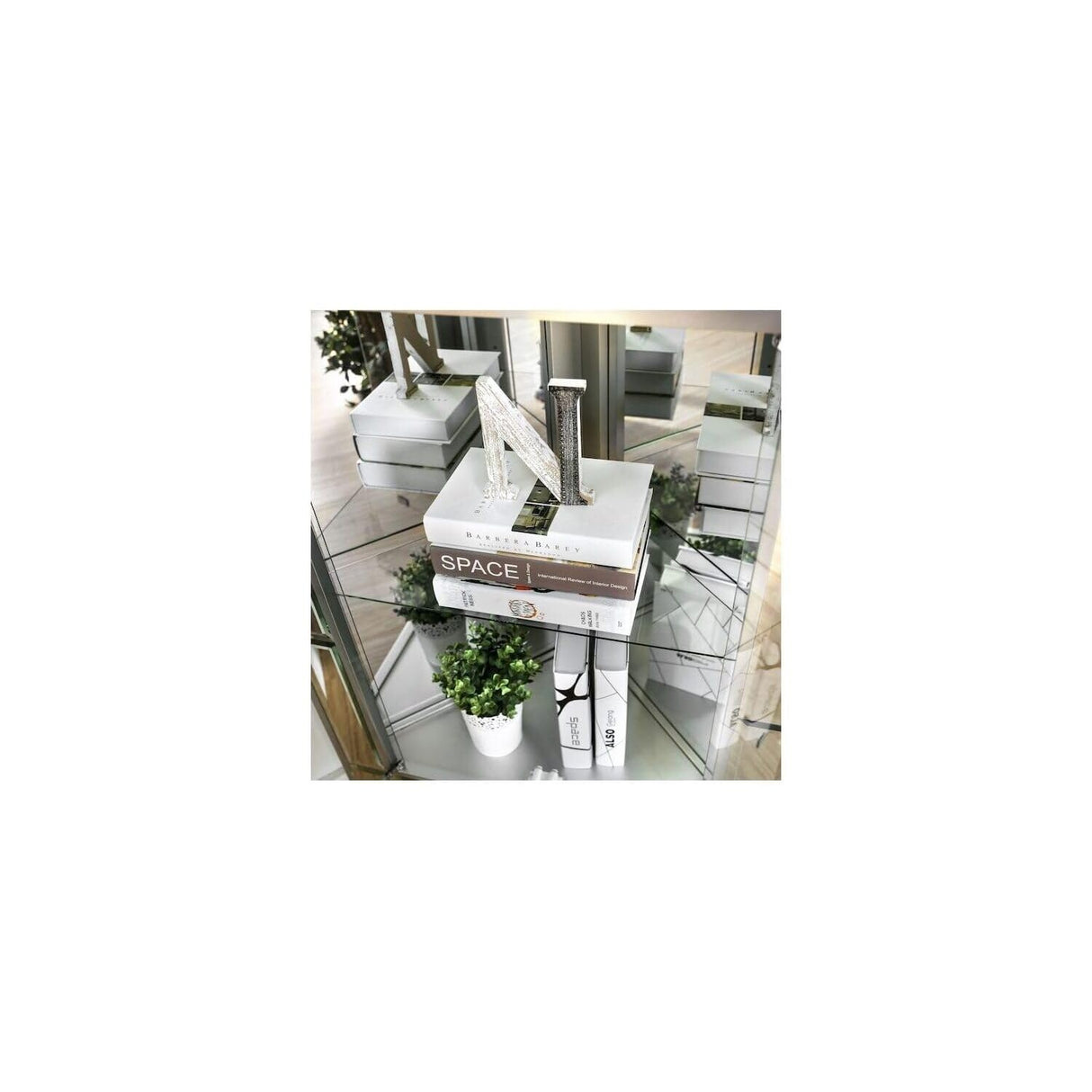 Benjara Wood and Glass Corner Curio Cabinet with Five Shelves, Silver Benzara