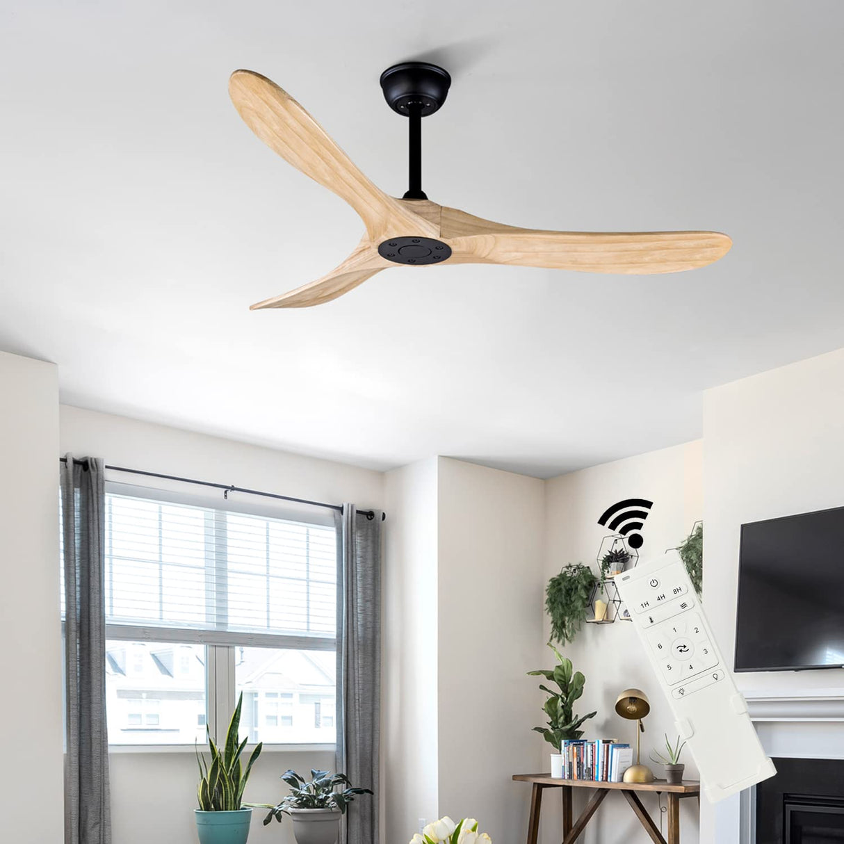 Bigzone 52" Outdoor/Indoor Ceiling Fans Without Lights, DC Motor Energy Saving, 3 Solid Wood Blades, Outdoor Ceiling Fans For Patios With Reversible Blades Bigzone