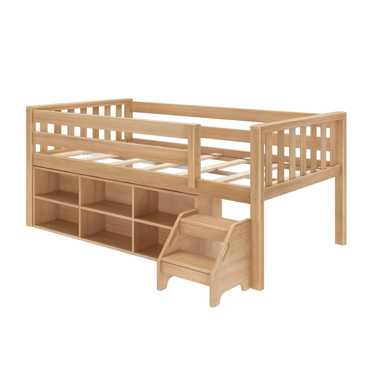 Max & Lily Soren Ultra Low Loft Bed, Twin Bed Frame for Kids with Bookcase, Blonde Max & Lily