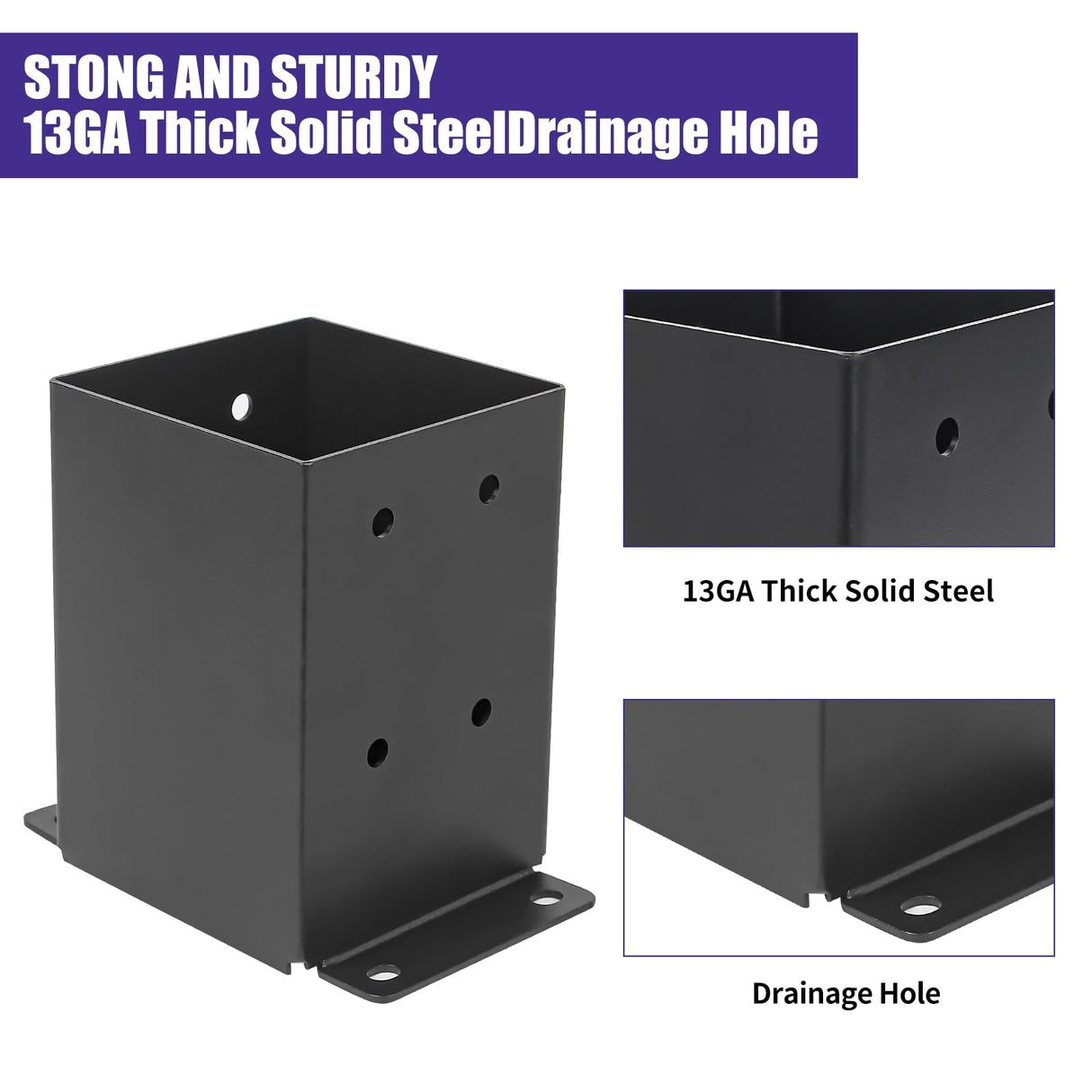 Nrspp 4x4 Post Base 4 Pcs,(Inner Size3.5"x3.5")Wood Fence Pergola Post Bracket , Black Powder Coated Post Anchor,Deck Post Base Support Base Plate Pergola Brackets Fence Kit Nrspp