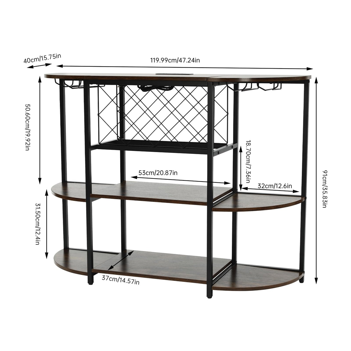 Jiabailie Wine Rack Table with LED Light,Metal Coffee Bar Cabinet with Outlet,Floor Bar Cabinet for Liquor and Glasses,FreeStanding Sideboard for Home Kitchen Dining Room Jiabailie