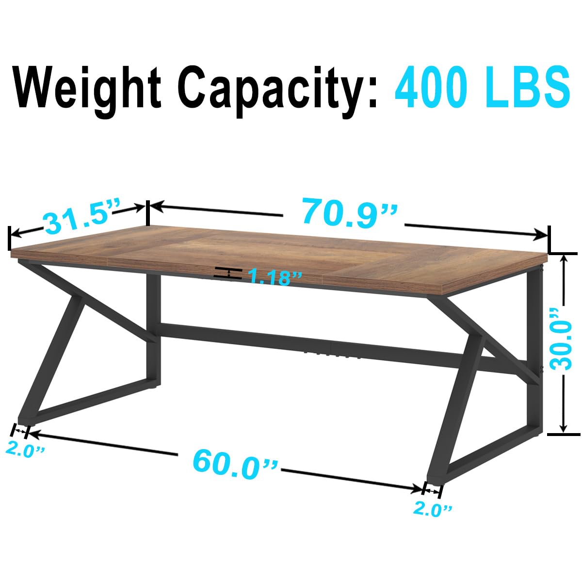 HSH Large Home Office Desk, Modern Wood Metal Computer Desk for Two Person, Extra Long Executive Writing Study Gaming Double Desk Workstation, 70 Inch Rustic Bedroom Living Room Table for 2 Monitors HSH