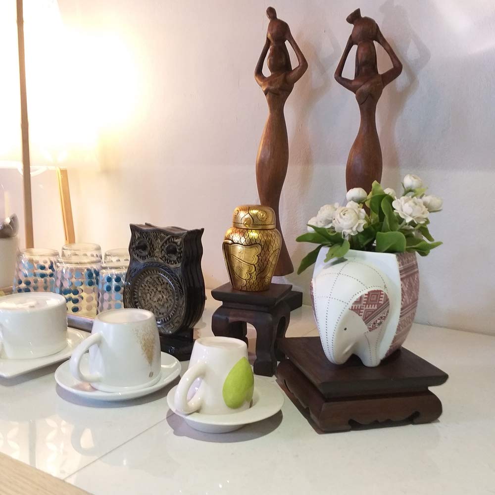 CoziNest Mini Table Buddha Statue Stand Worship Pedestal Furniture Display Stand Wooden Square Shape Solid Thai Teak Wood Base Holder for Small CoziNest