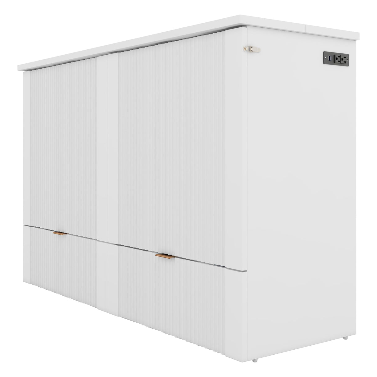 Harper & Bright Designs Full Size Murphy Bed, Wood Full Wall Bed with Drawer and a Set of Sockets & USB Ports, Pulley Structure Design, White Harper & Bright Designs