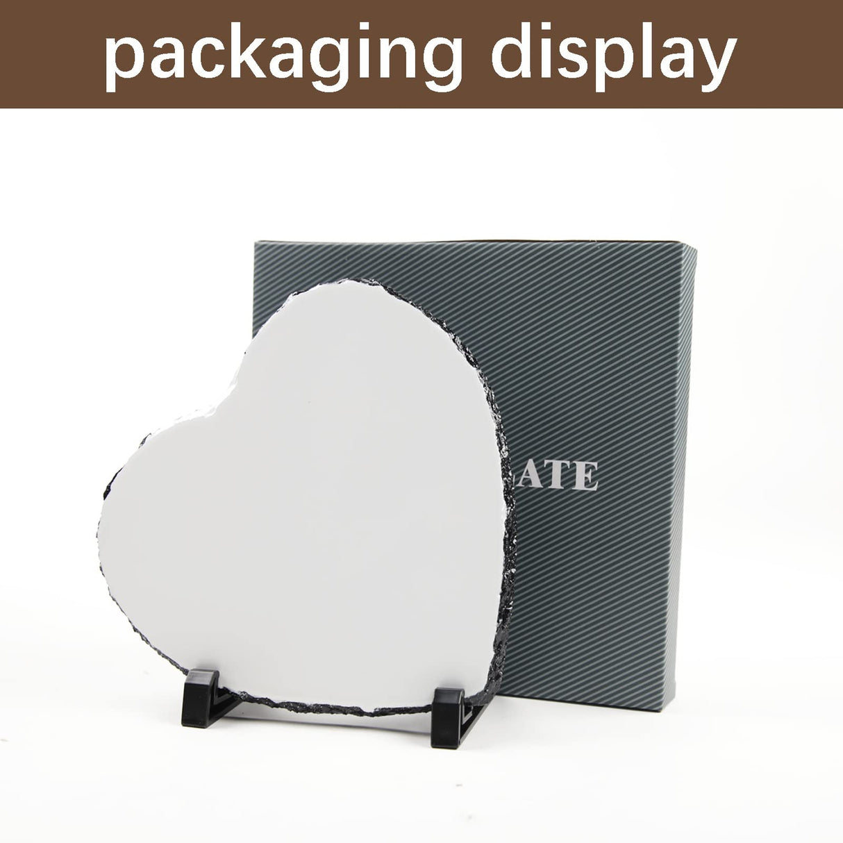 2 Pack Sublimation Slate Blanks 7.5x7.5 Inch Heart Custom Stone Slate Picture Frame Heat Transfer Rock Photo Plaque with Display Stand Decoration for Desktop Souvenir DIY Personalized Gift OKBA