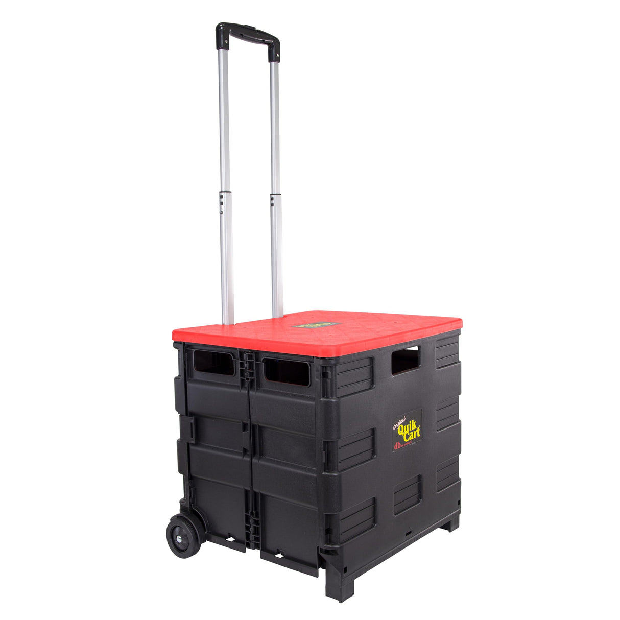 dbest products Quik Cart Collapsible Rolling Crate on Wheels for Teachers Tote Basket 80 lbs Capacity, Made from Heavy Duty Plastic and used as a Seat, Standard, Red dbest products