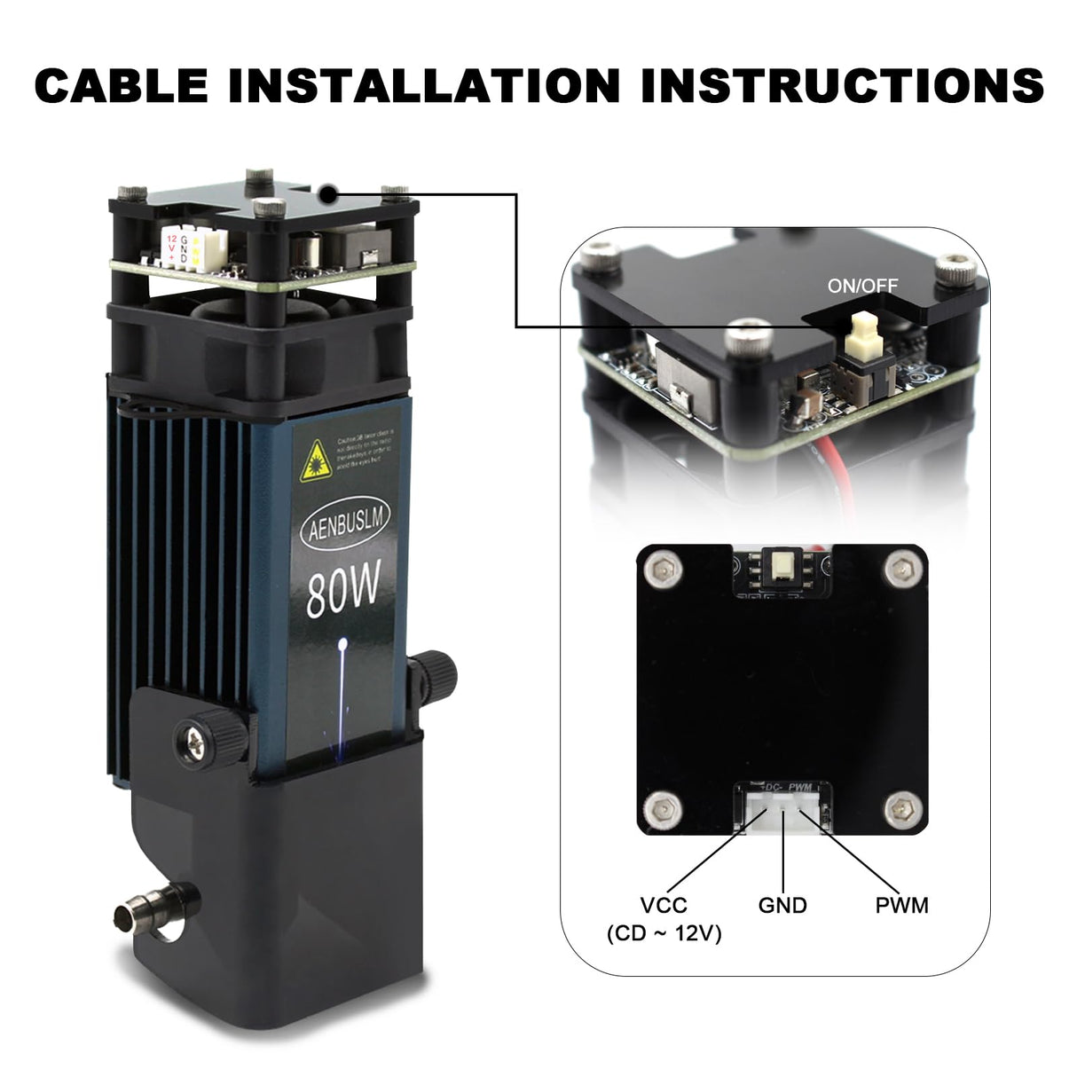 AENBUSLM 80W Laser Module with Air Assist,10W Output Power, Fixed-Focus, Built in FAC,Double Ultra-Fine Compressed Spot CNC Carving DIY Laser Master for Laser Cutter Laser Engraver Machine Class 4 AENBUSLM