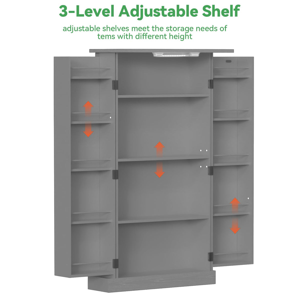 FJTJBSI 50" LED Kitchen Pantry Cabinet Grey Storage Cabinet Food Pantry with Doors and Adjustable Shelves Freestanding Buffet Cupboards Sideboard for Kitchen Living Room and Dinning Room FJTJBSI