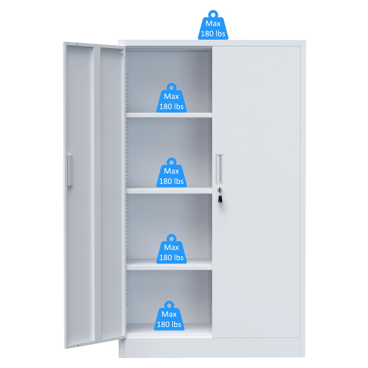 iJINGUR Metal Storage Cabinet with Locking Doors and Adjustable Shelves, 53.5-Inch Tall Lockable Storage Cabinets for Home Office Garage Kitchen Pantry (White) iJINGUR