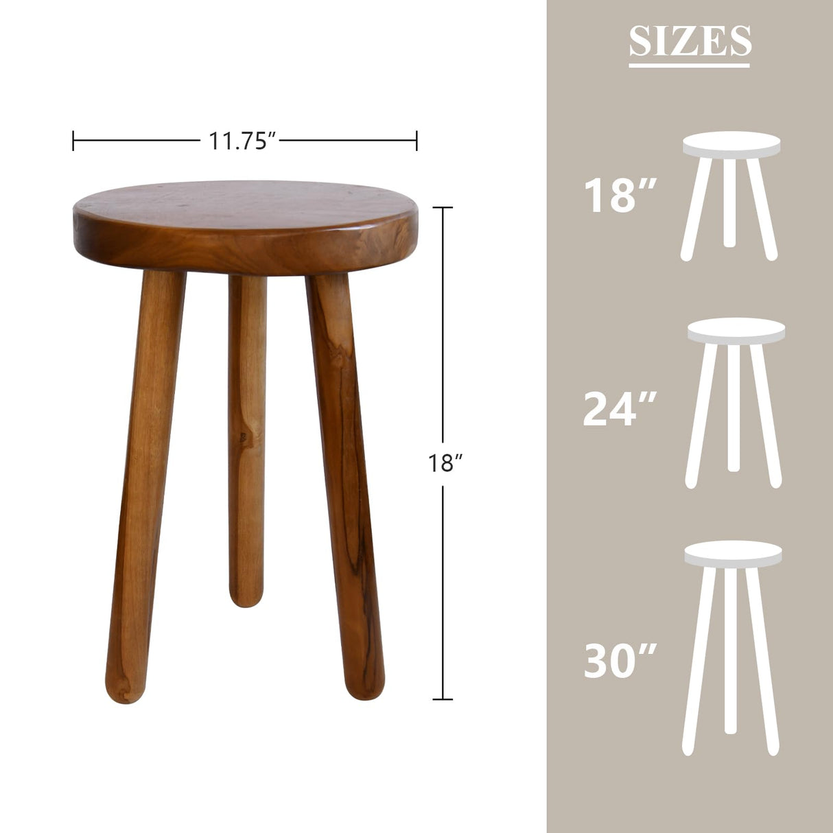 JOLLYMER 11.8" Round 18" Tall Wood Plant Stand | Teak Wood Accent Stool | Accent Table |Side Table JOLLYMER