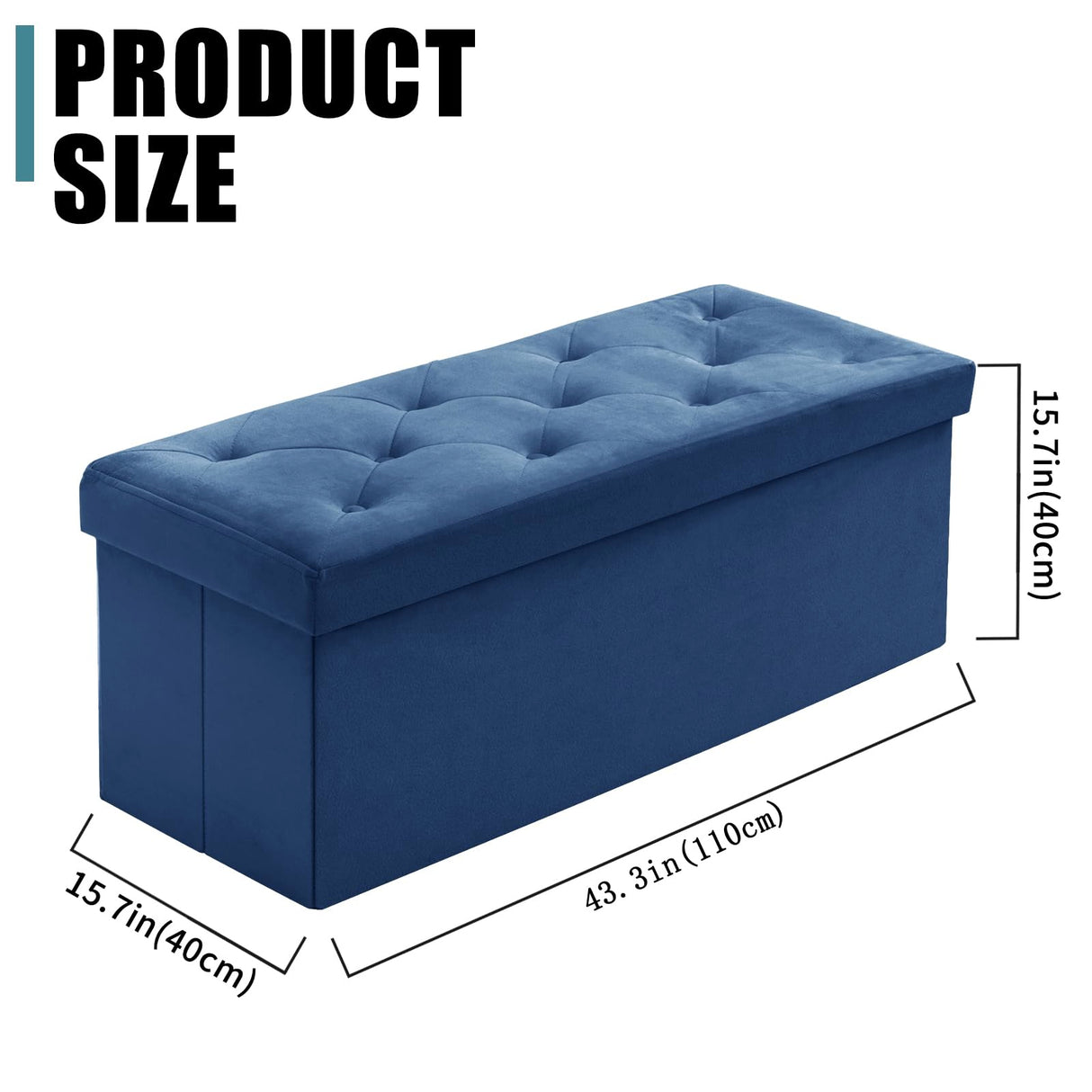 BRIAN & DANY 43 Inches Folding Storage Ottoman Bench, Velvet Ottoman with Storage for Living Room, Long Shoes Bench,Flannelette Footrest Benches Seat (Blue) BRIAN & DANY