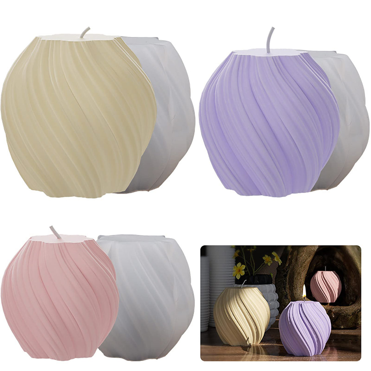 3 Pack Wave Candle Molds - Multiple Size Ball, Spiral & Resin Casting Molds for Soap Making & Home Decor ESEDAGE