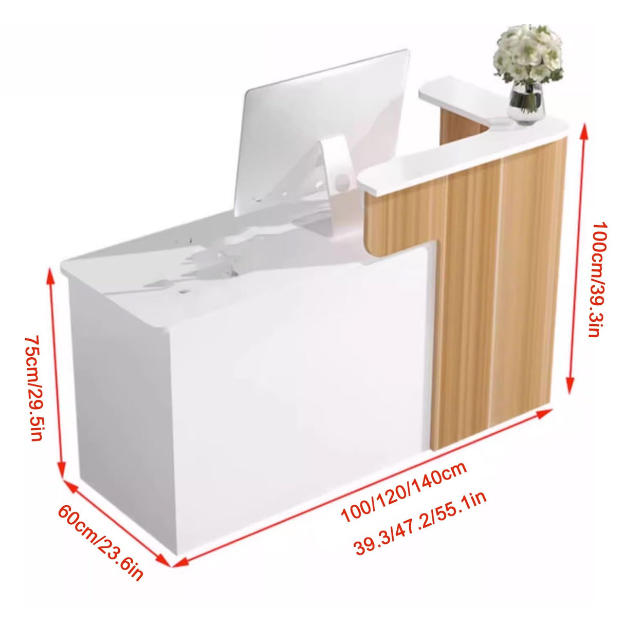 JUCCJUXIN Front Desk Reception Room Table, Checkout Counter with Drawers,Modern L-Shaped Workstation, Secure Storage,Reception Desk with Drawers(Wood,L-55.1x23.6x29.5in) JUCCJUXIN