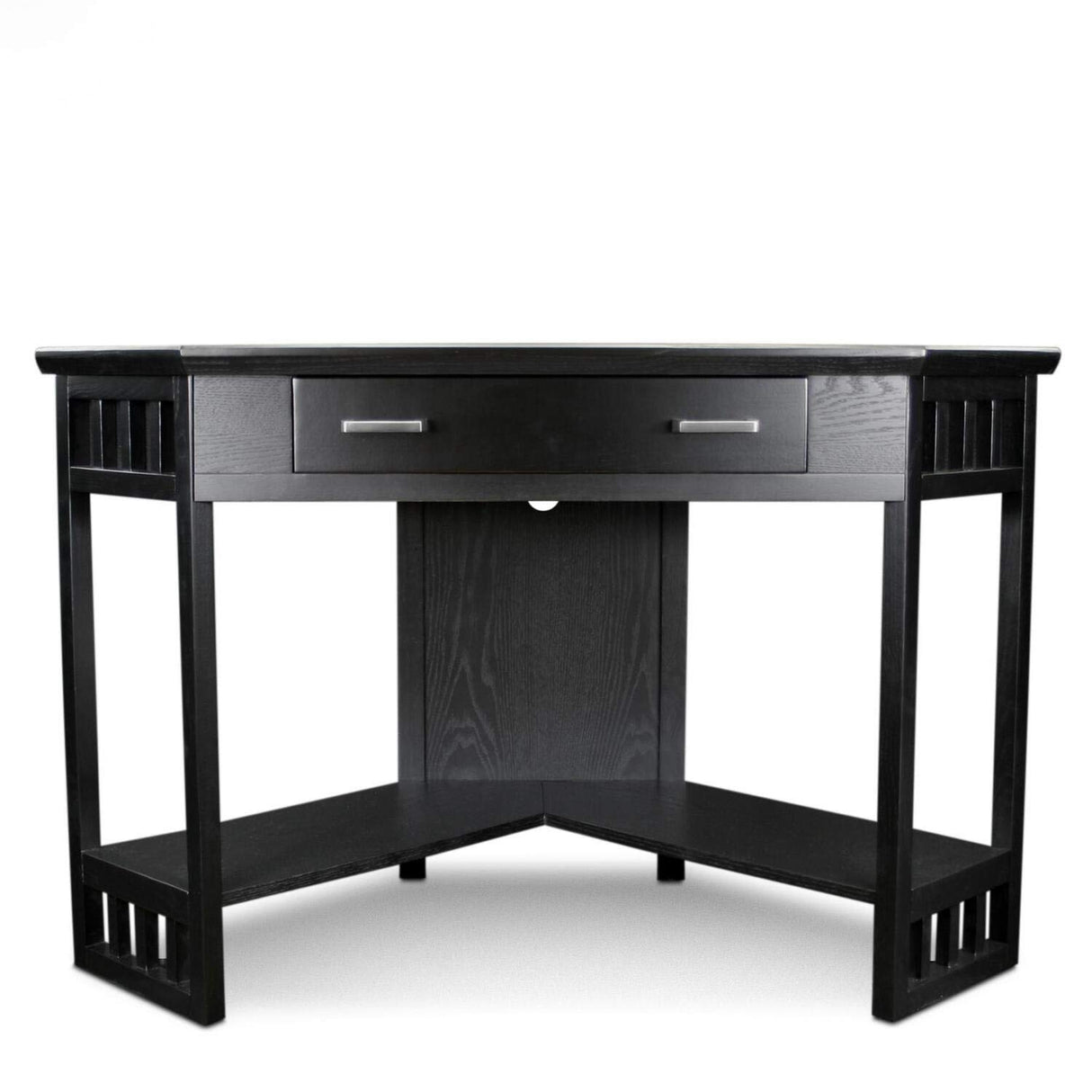 Leick Home 83430 Corner Computer/Writing Desk with Center Keyboard Drawer and Shelf, Black Oak Leick Home