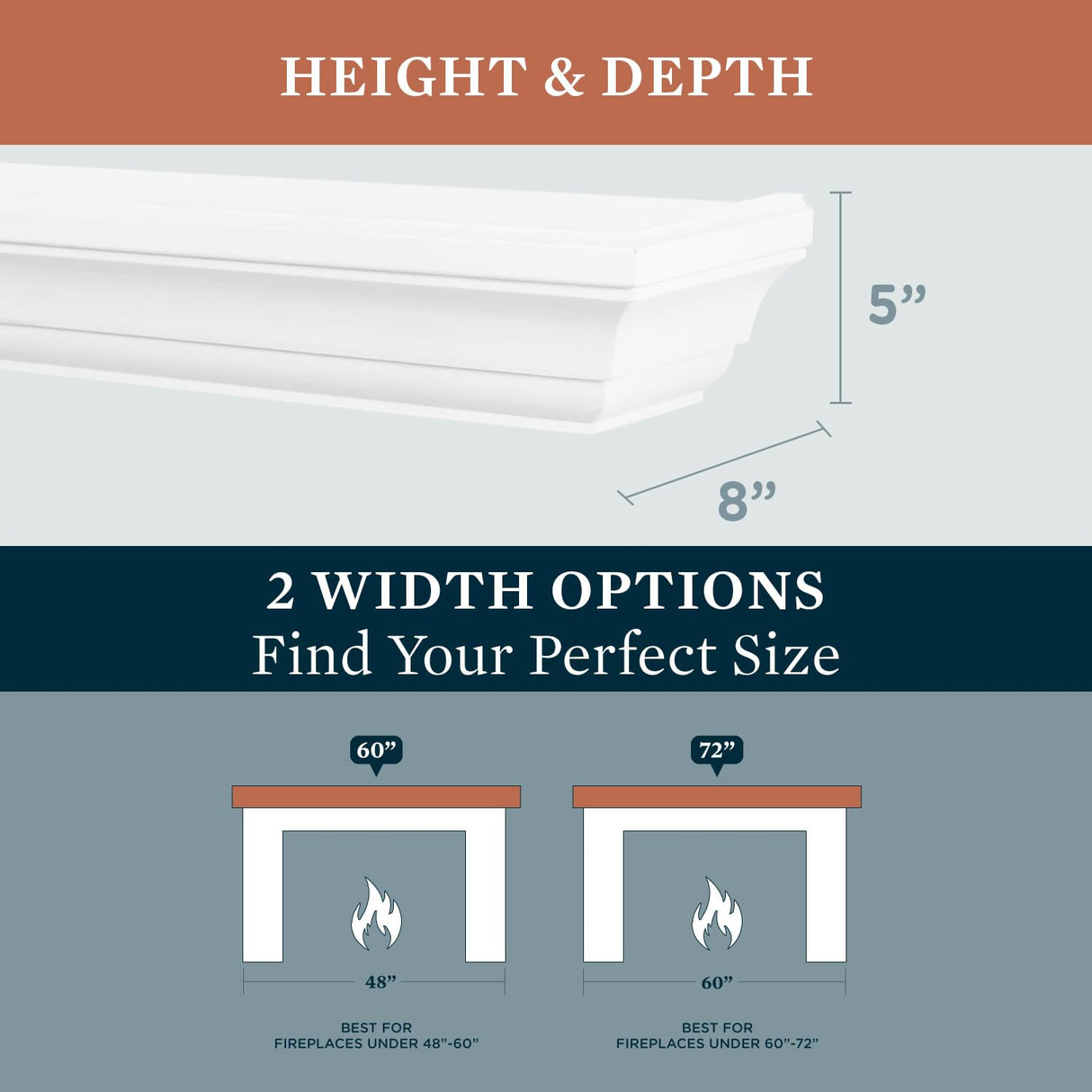 MANTELSDIRECT 60 Inch Floating Fireplace Mantel Wood Shelf in White - Colton from Mantels Direct | Wooden Rustic Wall Shelf Perfect for Décor and Electric Fireplaces MANTELSDIRECT