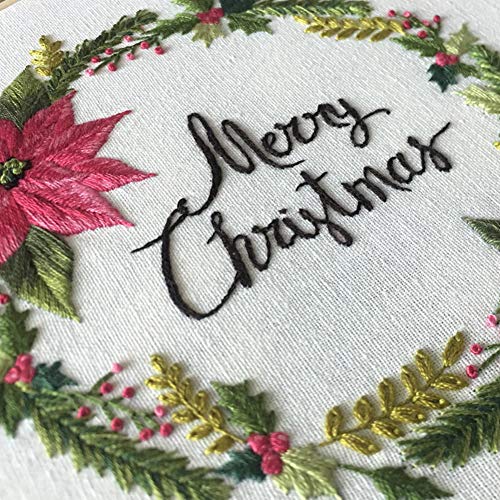 Embroidery Kit Merry Christmas Wreath Ornaments Awesocrafts Full Range of Embroidery Starter Kits for Beginners Adults DIY Handmade Easy Patterns (Wreath)