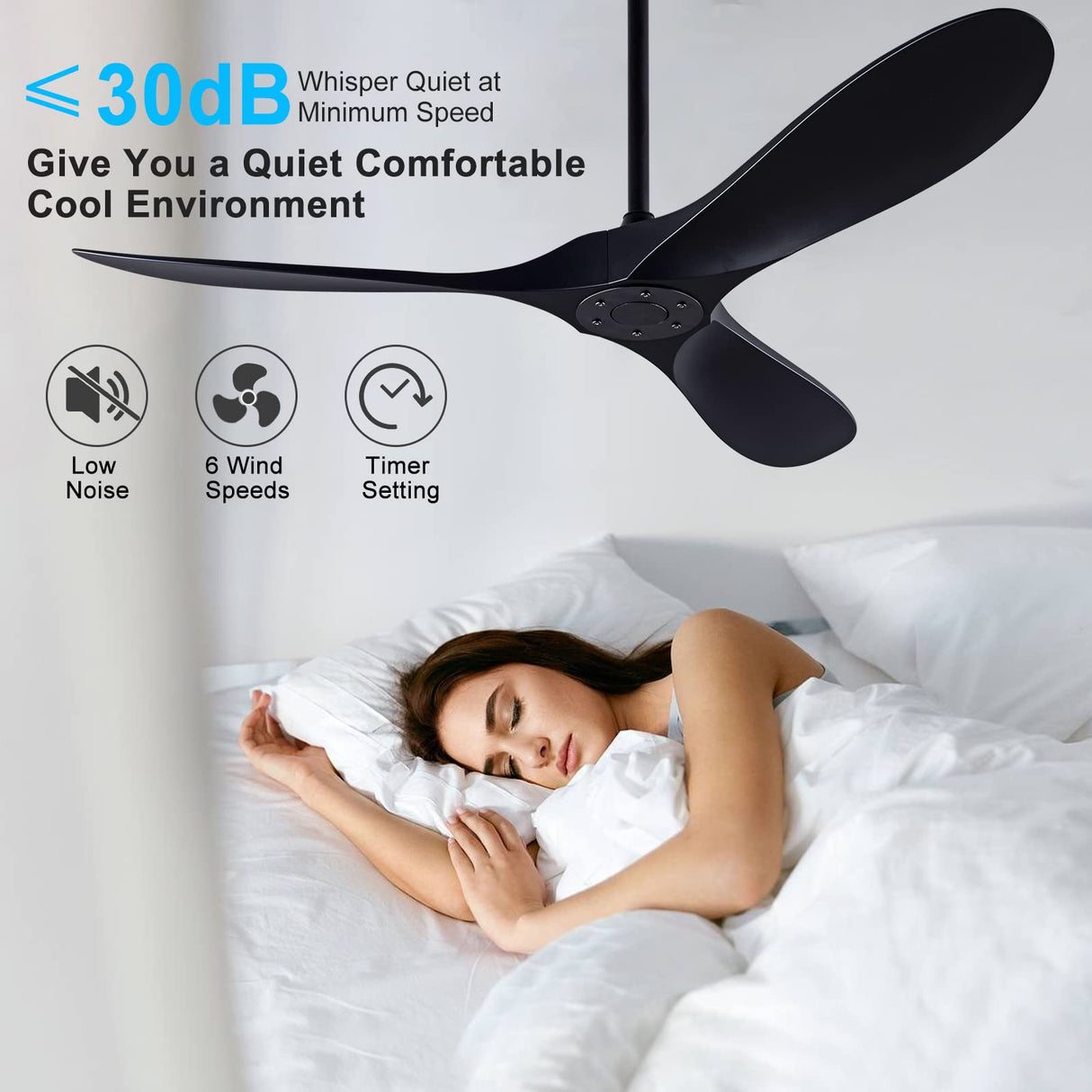 QUTWOB 52" Ceiling Fan with Remote Control No Lights,Modern Reversible DC Motor Indoor Outdoor 3 Blades Ceiling Fans for Patio Bedroom Living Room(Black) QUTWOB