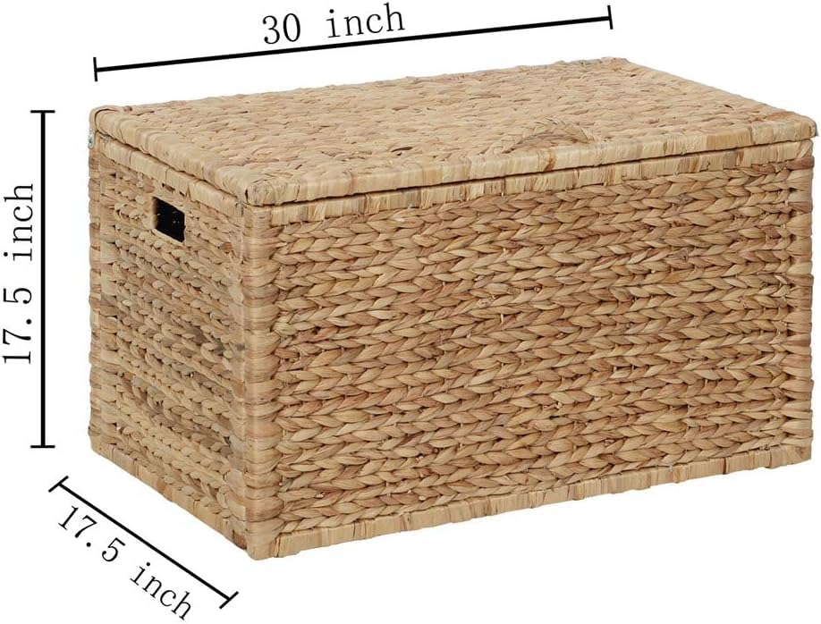 eHemco Heavy-duty Water Hyacinth Wicker Storage Trunk with Metal Frame, 30 by 17.5 by 17.5 Inches, Natural eHemco