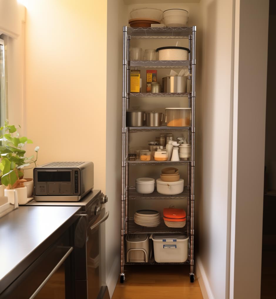 Finnhomy Heavy Duty 8 Tier Wire Shelving with Wheels 18x18x72.8-inches 8 Shelves Storage Rack Thicken Steel Tube, Pantry Shelves for Storage, Finnhomy