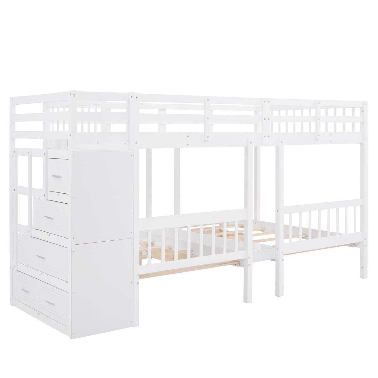 Harper & Bright Designs Triple Bunk Beds with Drawers, Wood Full Over Twin & Twin Bunk Bed with Storage Staircase, Triple Bed for Kids,3 Bed Bunk Beds with Storage for Girls Boys,White Harper & Bright Designs