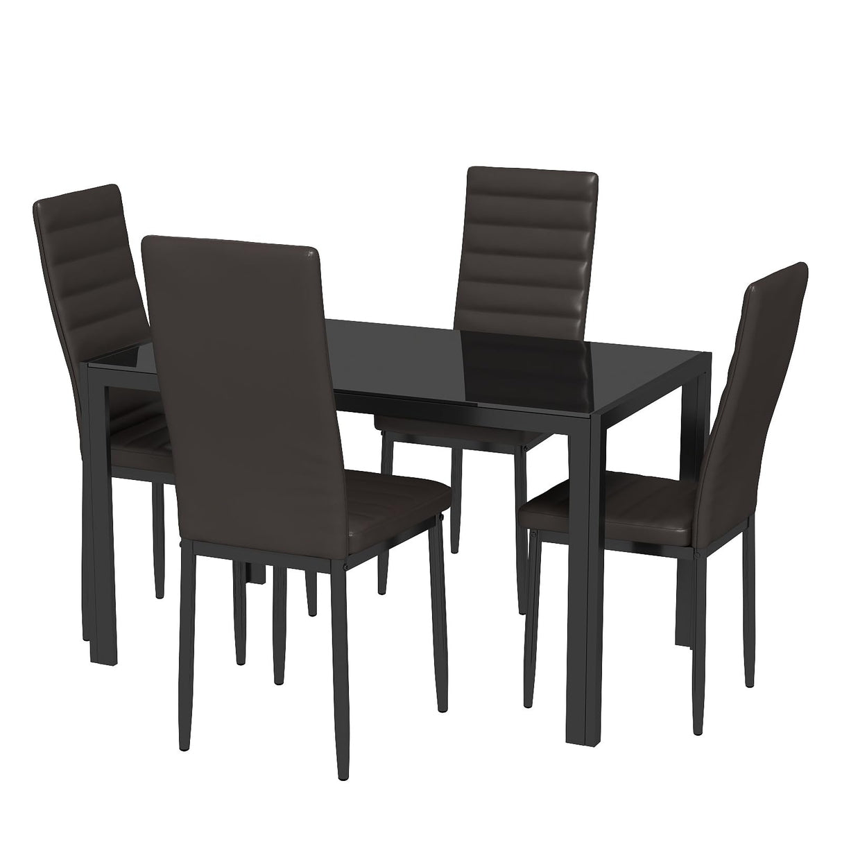 Gizoon 5 Piece Glass Dining Table Set, Kitchen and Chairs for 4, PU Leather Modern Room Sets for Home, Kitchen, Living Room Gizoon