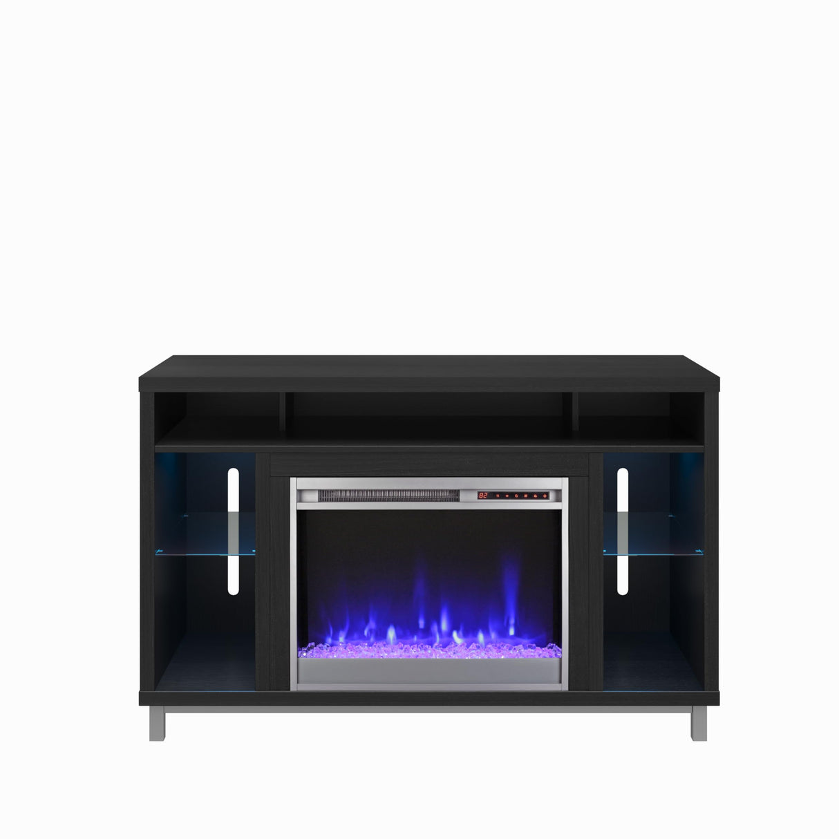 Ameriwood Home Lumina Fireplace TV Stand for TVs up to 48 Inch, Replaceable Electric Fireplace Insert Heater, Remote Control, Timer, Color Changing LED Lights, Crystal Ember Flames, Black Oak Ameriwood Home