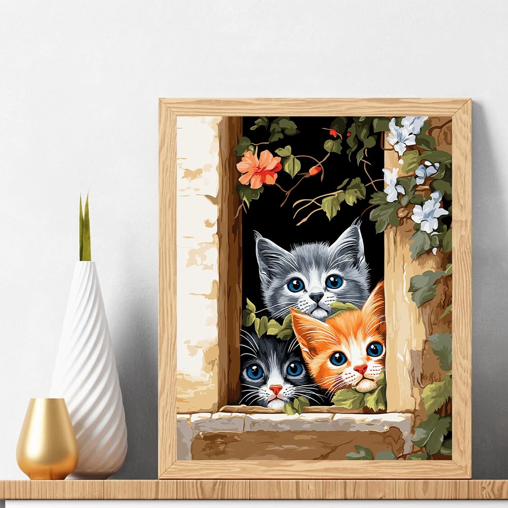 Natuyalo Painting by Numbers for Adults - Three Little Kittens Adult Paint by Number Kits for Beginners, Animals Cats DIY Art Craft Kits for Ideal Gift No Frame (16x20 Inch) Natuyalo