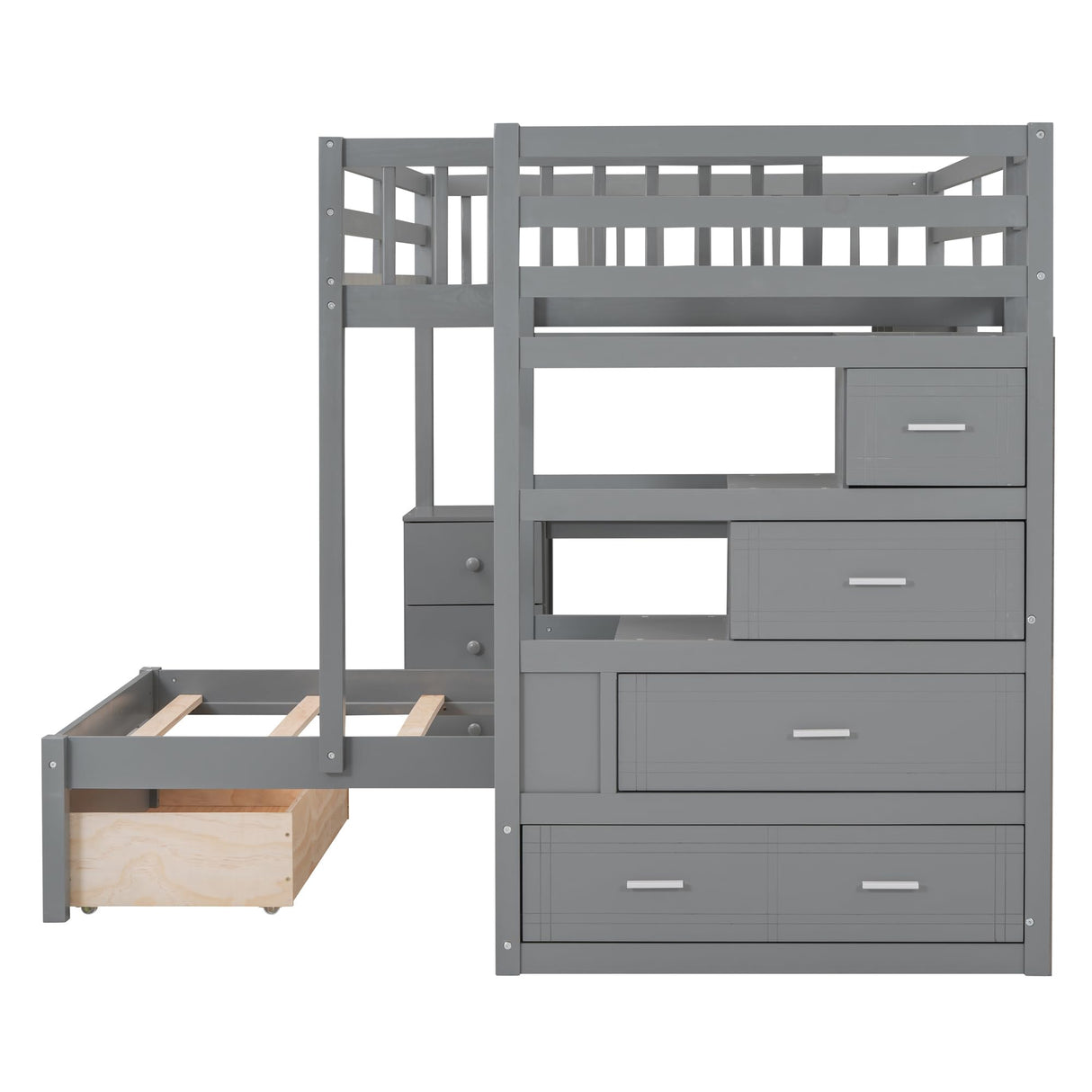 Harper & Bright Designs Full Over Twin Bunk Bed with Stairs, Storage Drawers, Full Size Loft Bed Frame with Desk and Shelves, Gray Harper & Bright Designs