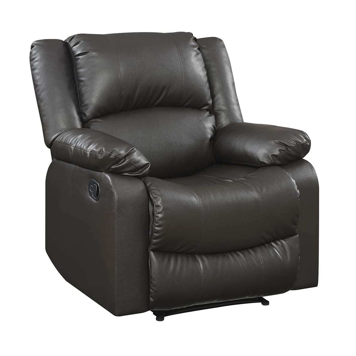 Relax-A-Lounger Warren 35.5" Manual Pull-Handle Recliner, Traditional Overstuffed, Pocket Coil Comfort, Black Metal Base Legs, Soft Vegan Leather Fabric, Java Relax-A-Lounger