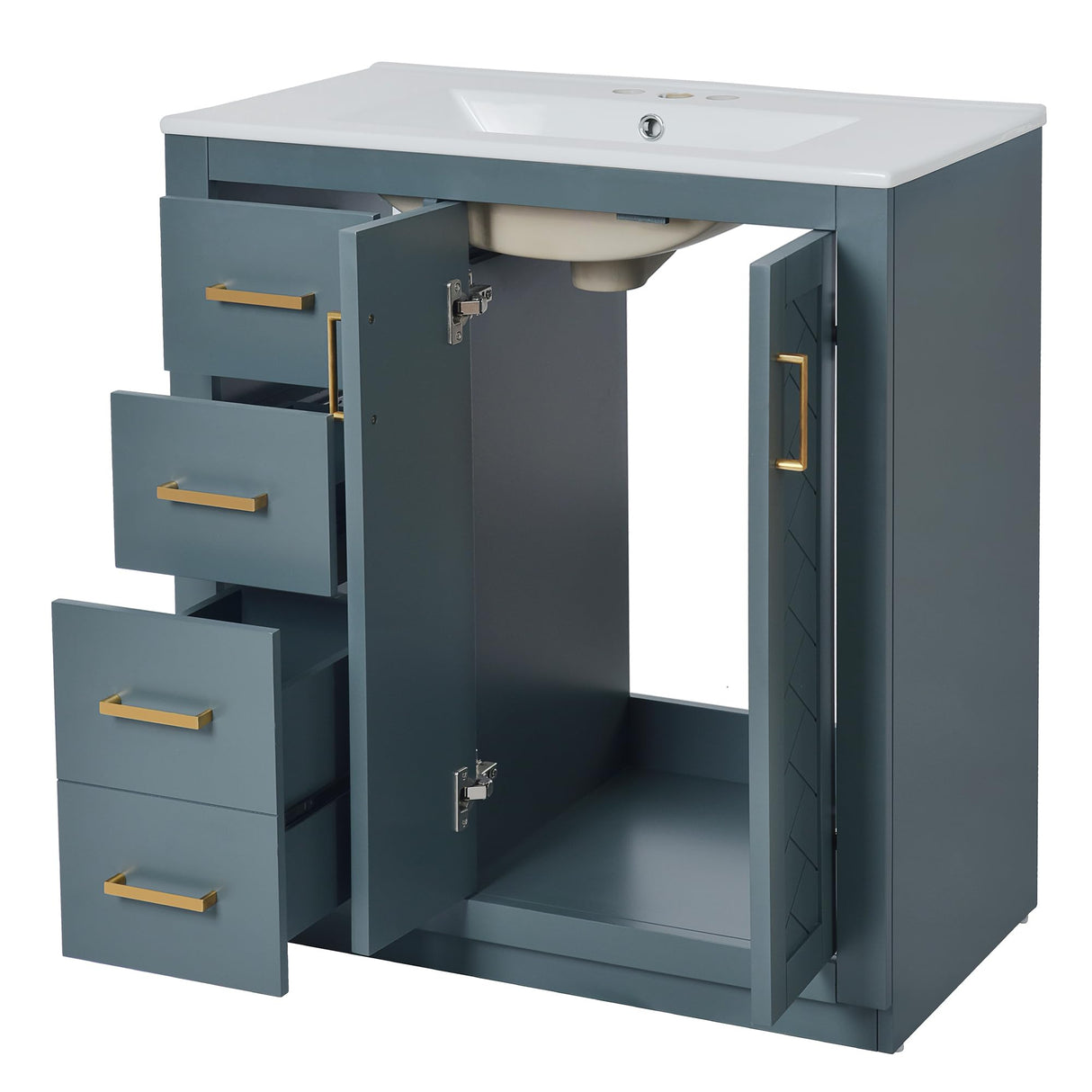 Merax Herringbone Single Sink Bathroom Vanity, Freestanding 30" Modern Bathroom Vanity Storage Cabinet with 3 Drawers and 2 Doors, Solid Wood Frame Merax