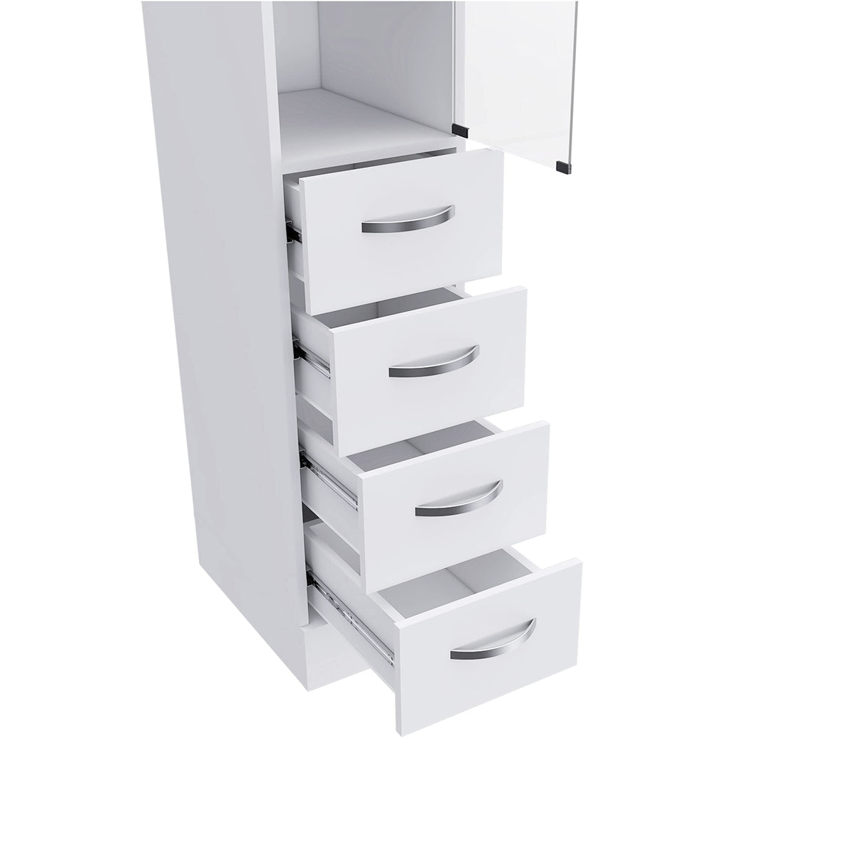 DEPOT E-SHOP Magna Linen Cabinet with Three Shelves, Four Drawers, and Metal Handles, 68" H, White, Bathroom DEPOT E-SHOP