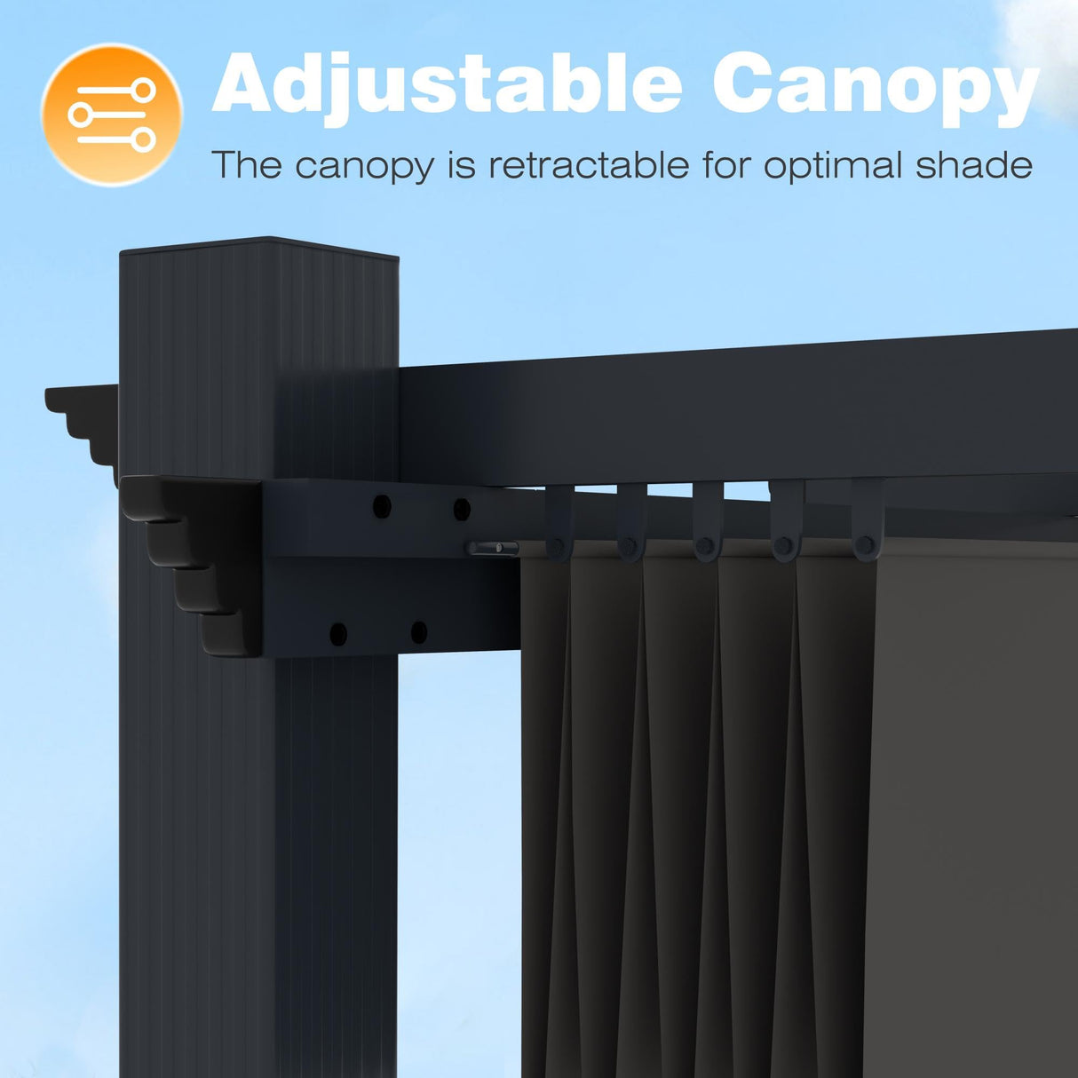 MUPATER 12' X 16' Outdoor Retractable Aluminum Pergola with Weather-Resistant Canopy for Backyard Deck Garden Grey MUPATER