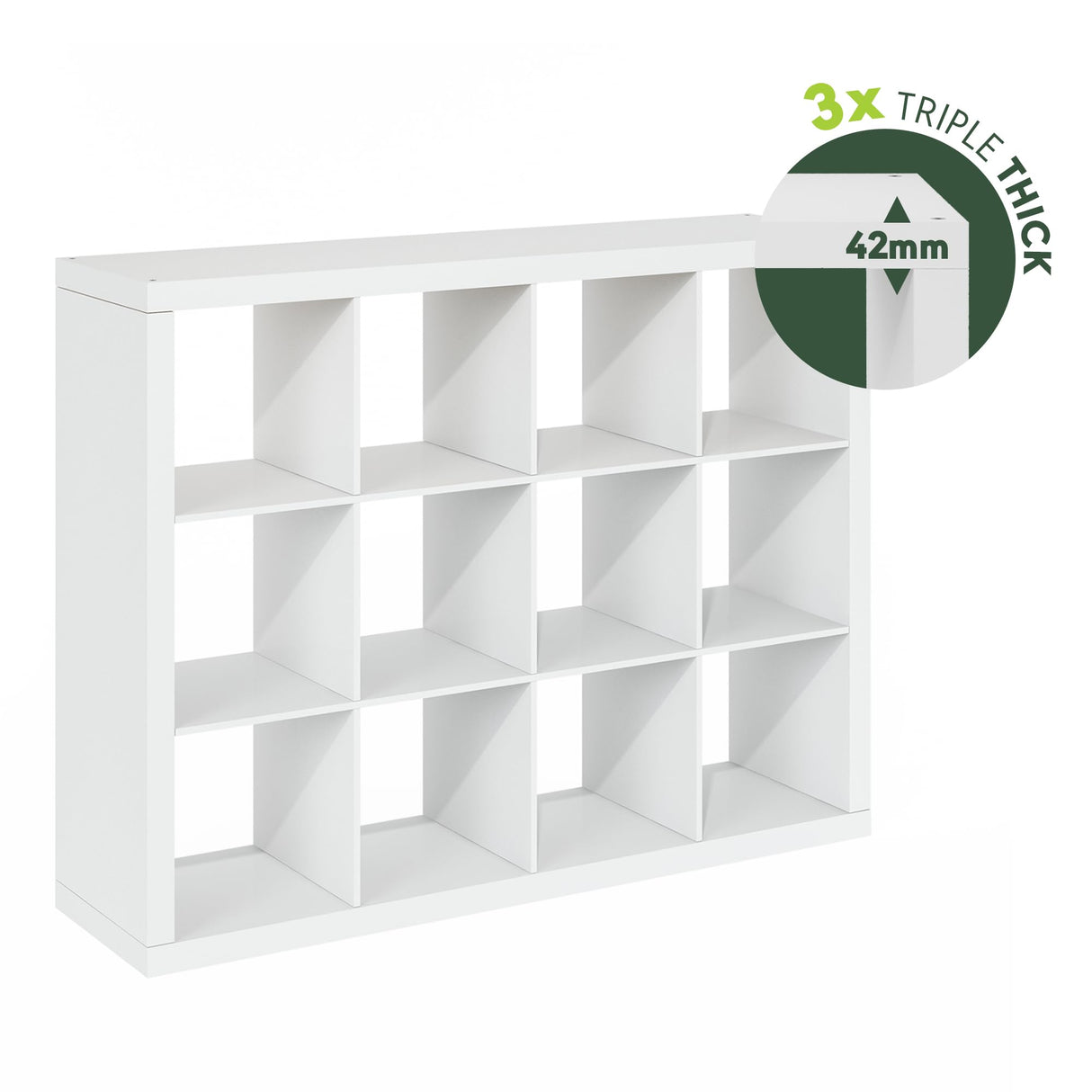 Furinno Cubicle Book Shelf, 12-Cube Bookshelf, Triple Thick Frame Cube Storage Organizer Bookcase, 15.3 x 57.4 x 43.3, for Living Room, Bedroom, Home Office, White Furinno