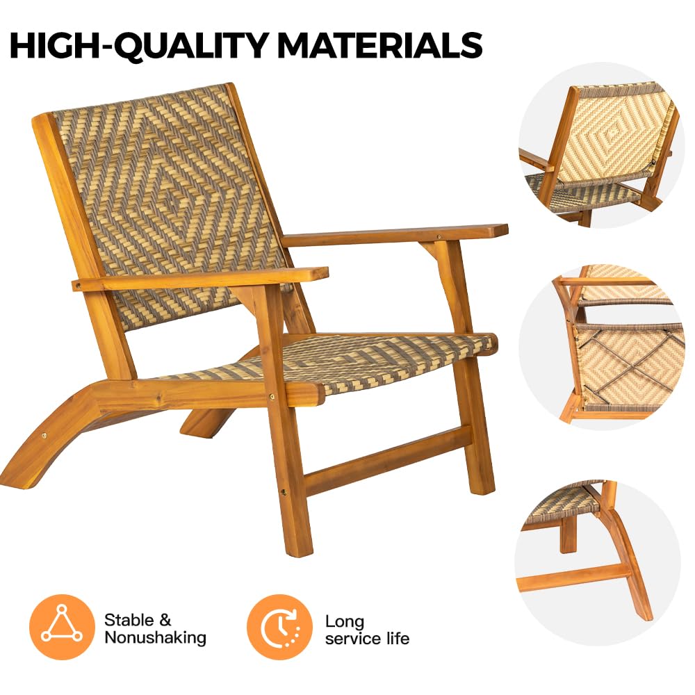 Panana 3 Pieces Patio Furniture Set Acacia Wood Side Table and PE Rattan Wicker Bistro Set Wooden Chairs for Outdoor, Deck, Porch, Poolside, Balcony Panana