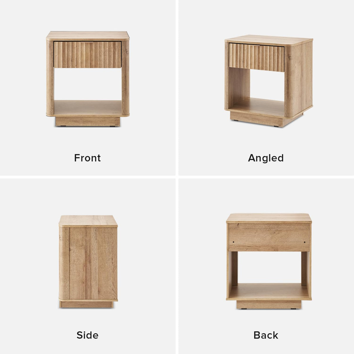 mopio Brooklyn Night Stand, Modern Farmhouse Nightstand, Small Side Table, Bedside Table with Drawer, End Table with Storage, Fluted Panel, Curved Profile (Oak, Set of 2) mopio