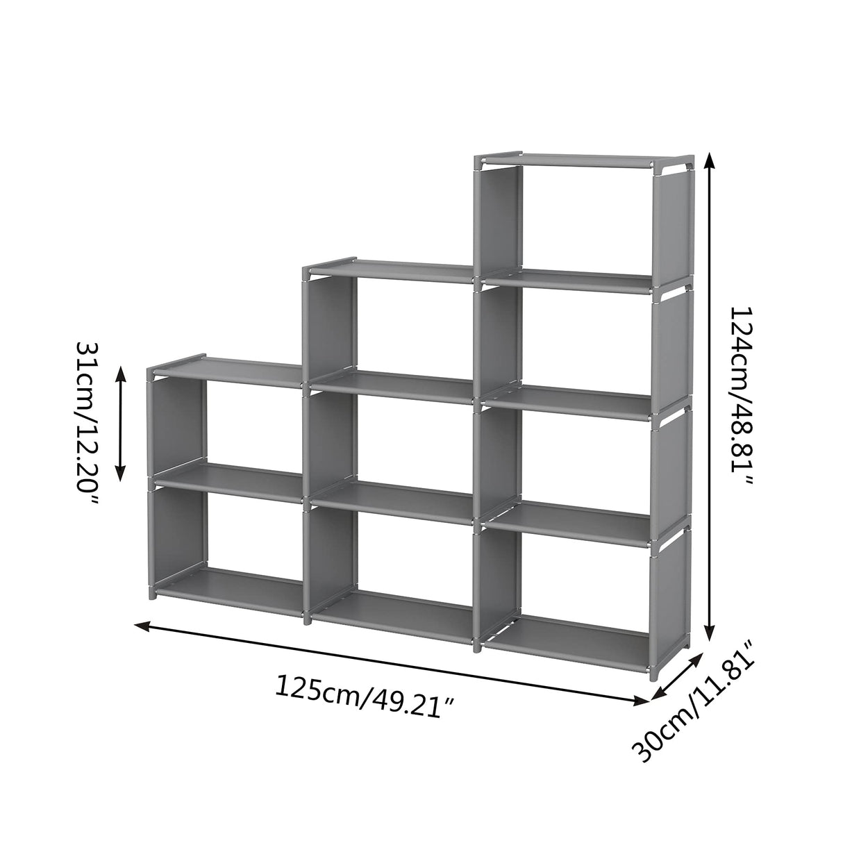 MOYIPIN Bookshelf, Assembled Storage Rack, Bedroom Living Room Vertical Cabinet Bookshelf, Double Row 9-Grid Multi-Functional Storage Equipment (Grey) MOYIPIN