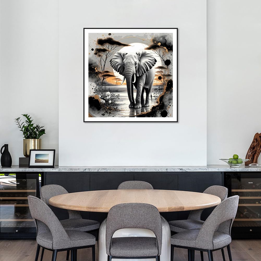 WSLWXSHM Diamond Painting Kits for Adults Elephant, Animal Round Full Drill Diamond Art Kits, 5D DIY Paint with Diamonds Crafts for Home Wall Decoration Gifts 12×12Inch WSLWXSHM