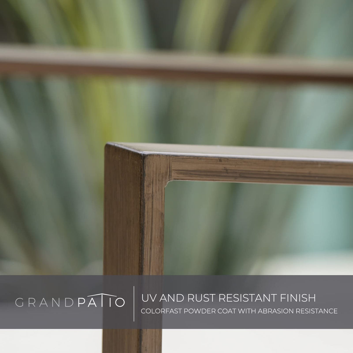 Grand patio 3-Piece Outdoor Counter Height Bar Set with Wood Grain Texture Leather-Look Wicker Bar Set with Market Umbrella Hole Furniture for Patio, Balcony, Garden - Brown Grand patio