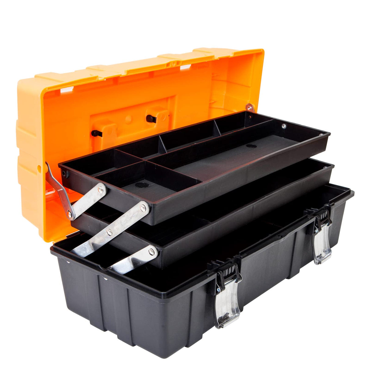 Torin 17-Inch Plastic Tool Box,3-Tiers Multi-Function Storage Portable Toolbox Organizer, Black/Orange ATRJH-3430T Torin