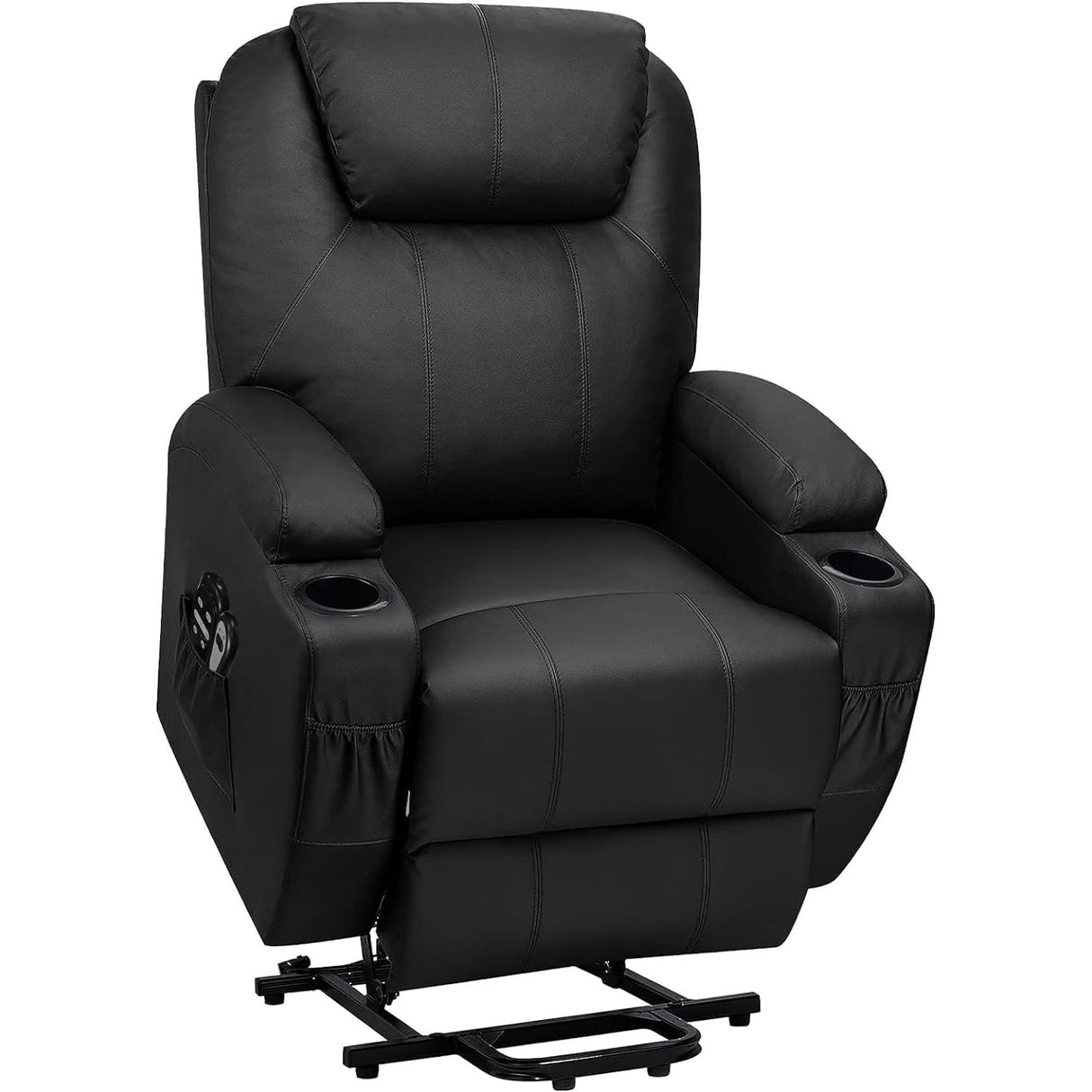 Flamaker Power Lift Recliner Chair PU Leather with Massage for Elderly Ergonomic Lounge Chair Classic Single Sofa with 2 Cup Holders Side Pockets Home Theater Seat (Leather, Light Black) Flamaker